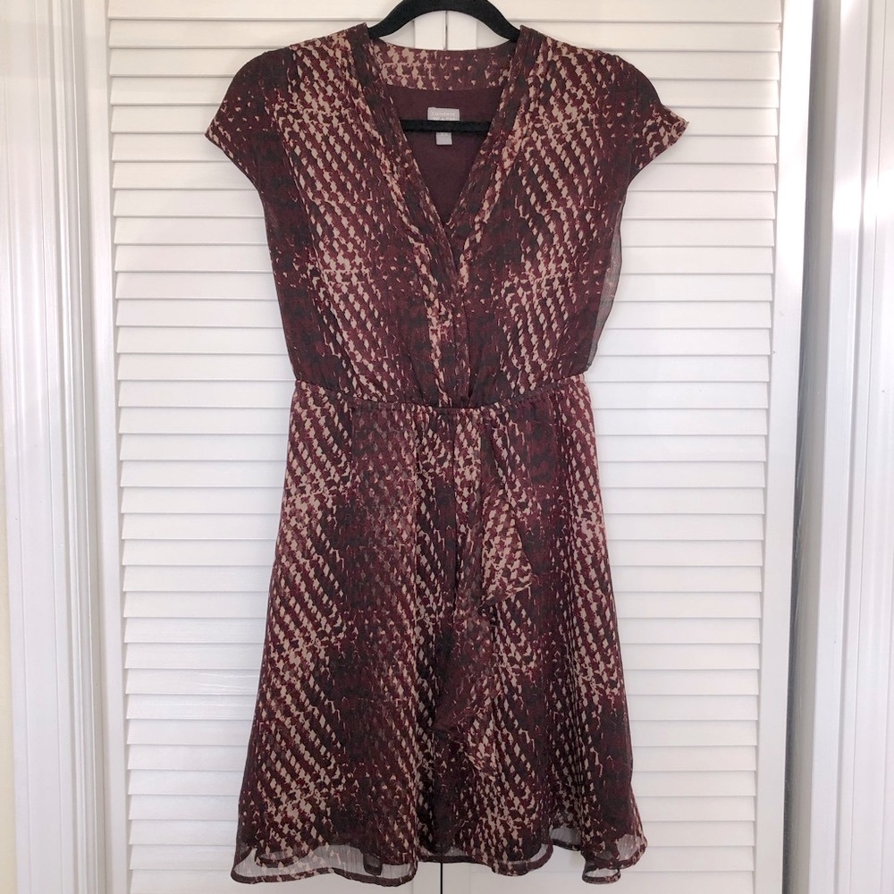 Converse mini dress XS burgundy black tan faux wrap snake skin pattern